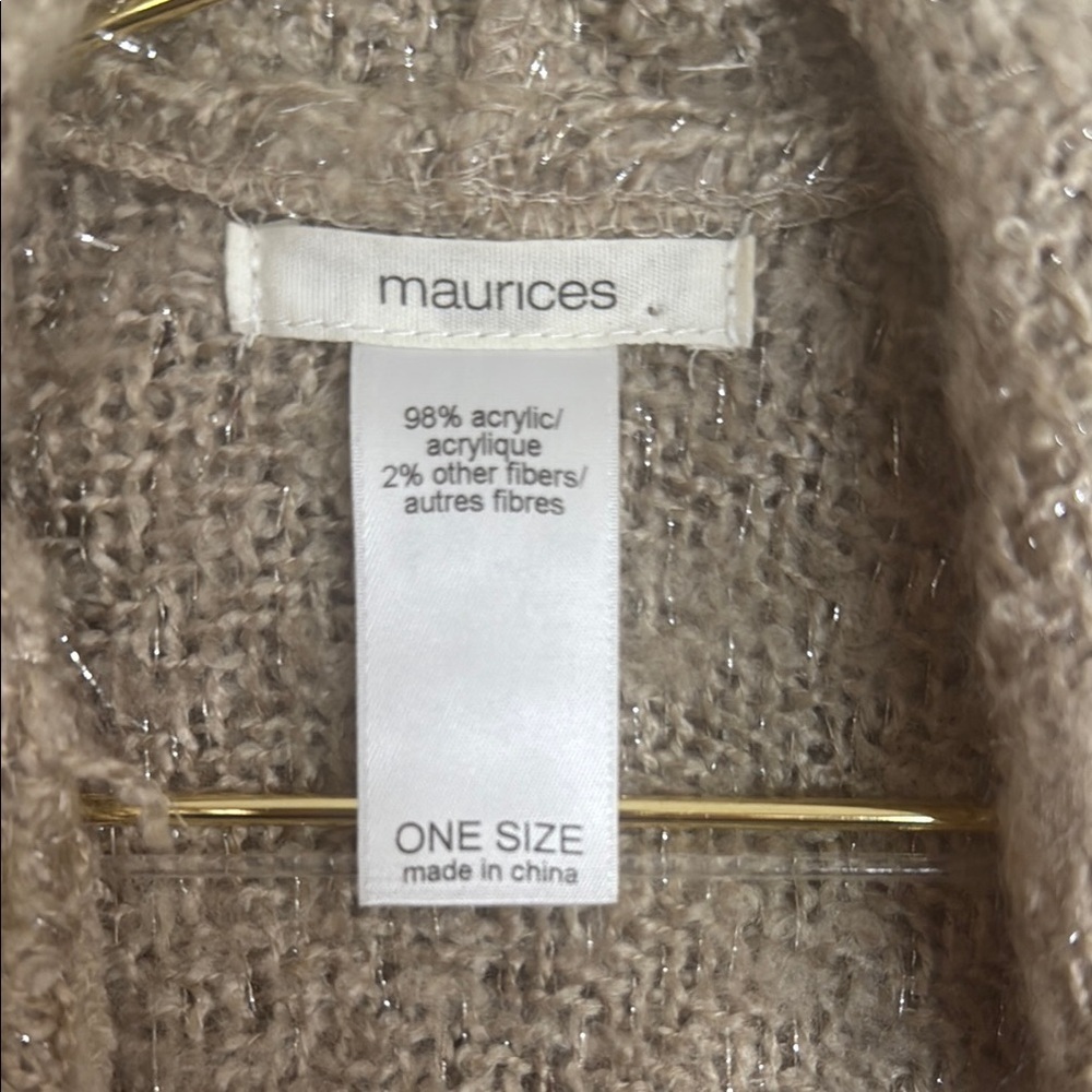 Maurices Tan Hooded Knit Shawl/Wrap  One Size Fringe Boho Cardigan - Picture 2 of 3